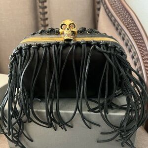 Alexander McQueen Black Skull Fringe Clutch